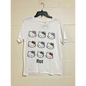 Hello Kitty Sanrio Cute 9 Kitty Short Sleeve T-Shirt White  Size : L